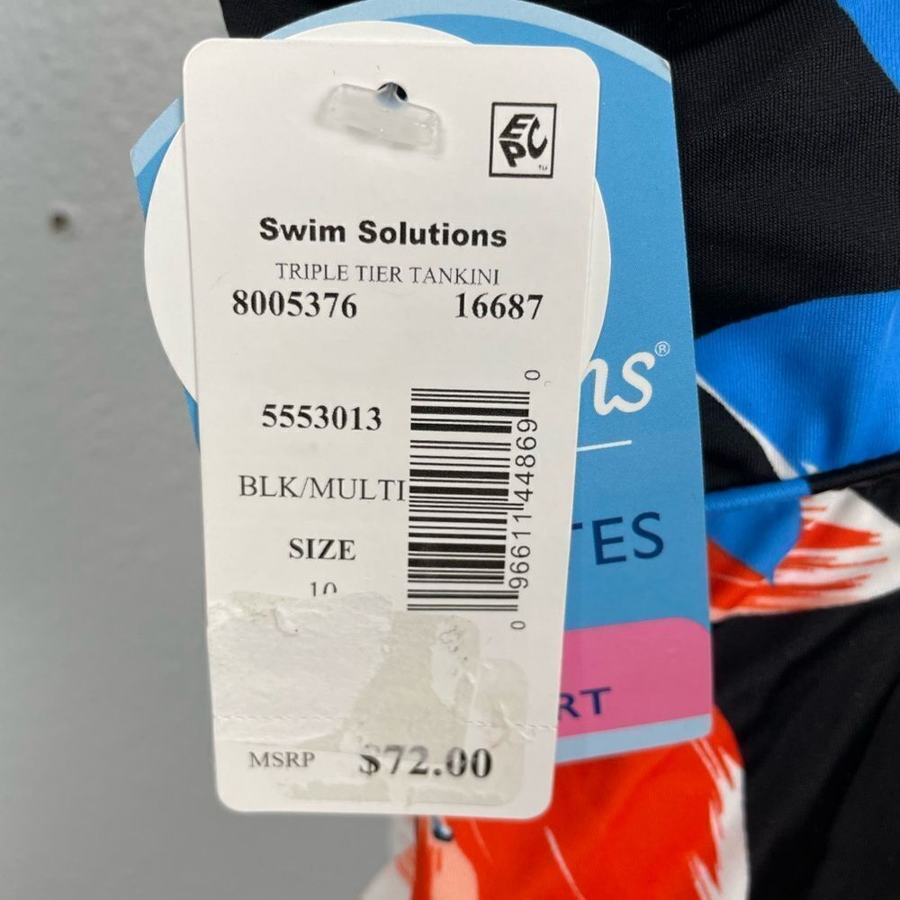 NWT Swim Solutions Floral Tripe Tier Tankini Size 10 D Cup - Picture 5 of 6